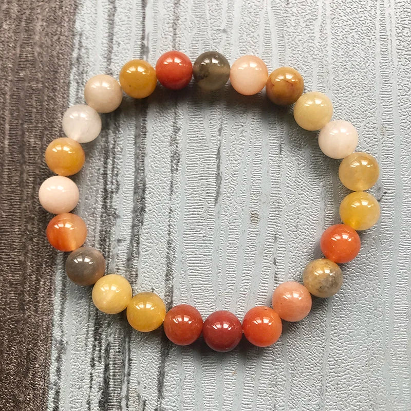 Orange Stone Bead Bracelet Healing Jewelry Gift 8mm Fortune J-ade Bracelet