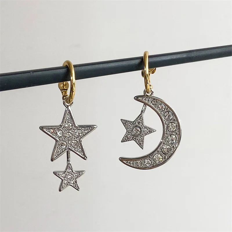 Star Moon Diamond Hanging Earrings For Women Boutique Top Jewelry