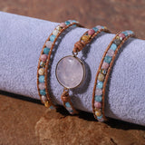Teengirls Leather Wrap Bracelets Mix Stone Rose Quartzs 3 Strands Bracelet Femme