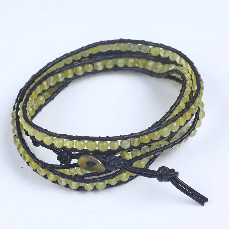 Leather Stone Bracelet Semi-Precious Stone Triple Wrap
