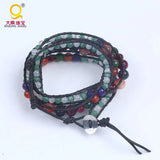 Leather Stone Bracelet Semi-Precious Stone Triple Wrap