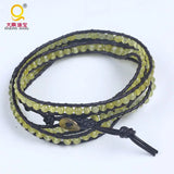 Leather Stone Bracelet Semi-Precious Stone Triple Wrap