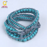 Leather Stone Bracelet Semi-Precious Stone Triple Wrap