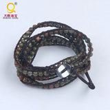 Leather Stone Bracelet Semi-Precious Stone Triple Wrap