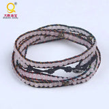 Leather Stone Bracelet Semi-Precious Stone Triple Wrap