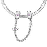 925 Silver Angel Wings Safety Chain Stopper, Pink Crystal