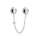 925 Silver Angel Wings Safety Chain Stopper, Pink Crystal