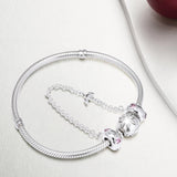 925 Silver Angel Wings Safety Chain Stopper, Pink Crystal