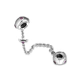 925 Silver Angel Wings Safety Chain Stopper, Pink Crystal