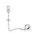 925 Silver Angel Wings Safety Chain Stopper, Pink Crystal
