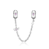 925 Silver Angel Wings Safety Chain Stopper, Pink Crystal