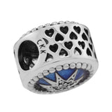 Fandola 925 Sterling Silver Starry Sky Heart Beads for Bracelets, Blue Enamel