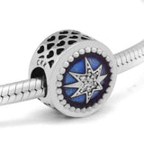 Fandola 925 Sterling Silver Starry Sky Heart Beads for Bracelets, Blue Enamel