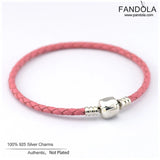 Fandola 925 Silver Pink Leather Charm Bracelets for Women