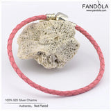 Fandola 925 Silver Pink Leather Charm Bracelets for Women
