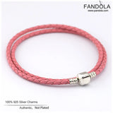 Fandola 925 Silver Pink Leather Charm Bracelets for Women
