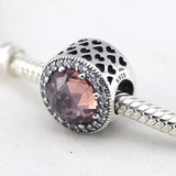 925 Silver Radiant Hearts Pink Crystal Beads for Women Charm Bracelets