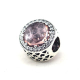 925 Silver Radiant Hearts Pink Crystal Beads for Women Charm Bracelets