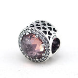 925 Silver Radiant Hearts Pink Crystal Beads for Women Charm Bracelets