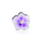 925 Sterling Silver Orchid Flower Charm Enamel Fits Charms Silver 925