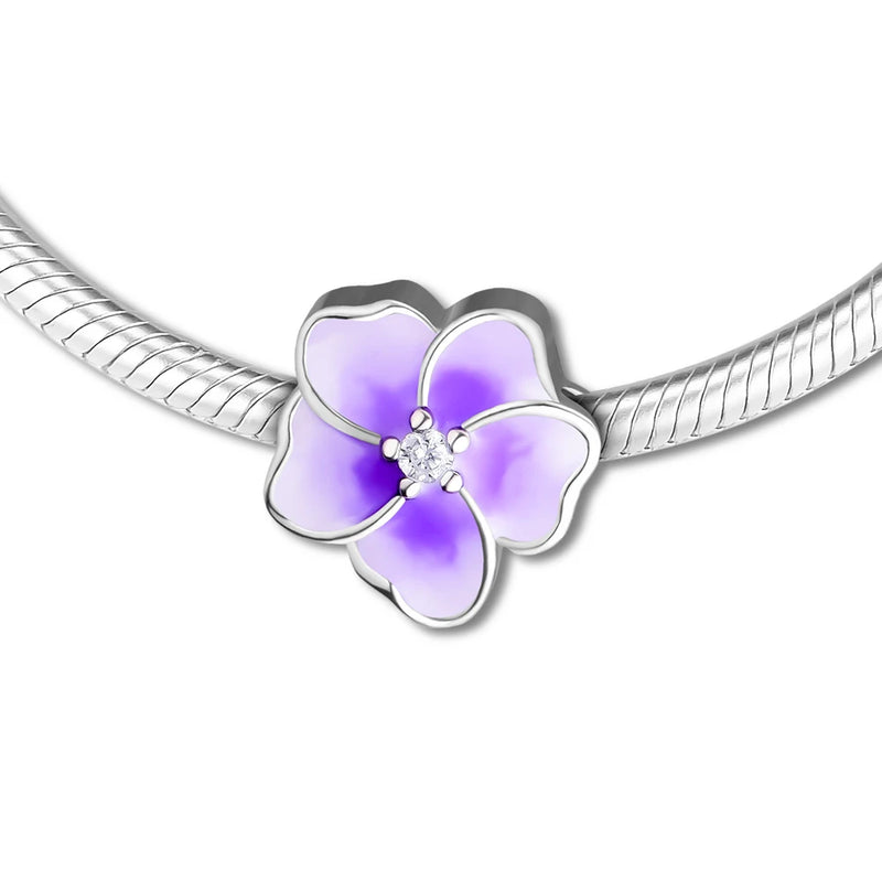 925 Sterling Silver Orchid Flower Charm Enamel Fits Charms Silver 925