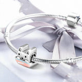 925 Silver Dog in Bowl Pink Enamel Fits Bracelet Charms for Jewelry Making