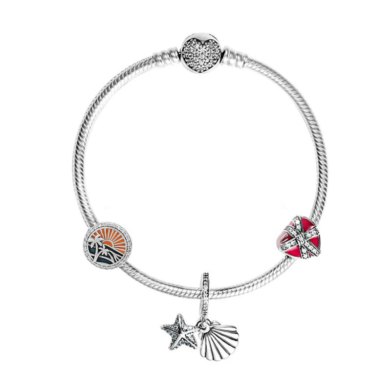 Fandola Tropical Sunset Charm 925 Sterling Silver DIY Summer Beach Charms