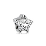 925 Sterling Silver Starfish Beads Clear CZ for Bracelets