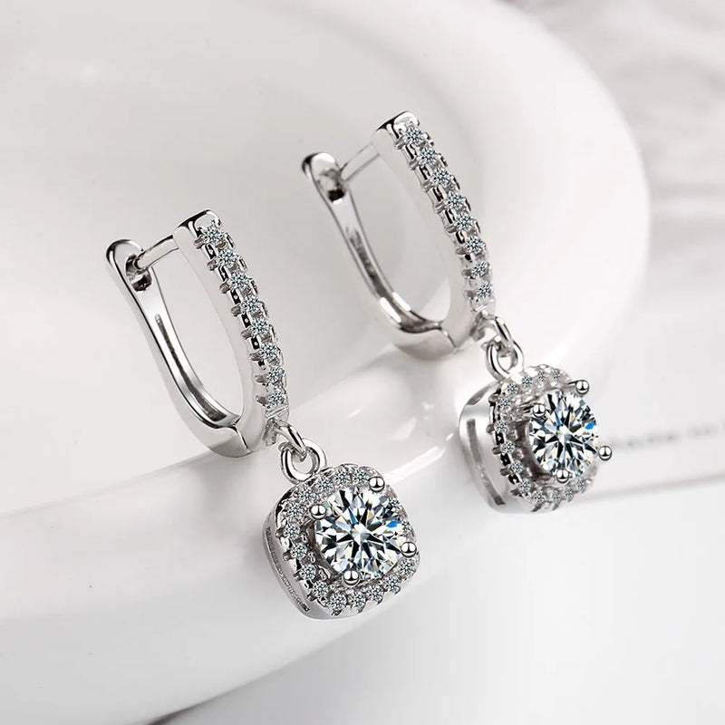 S925 Silver Drop Earrings Crystal Dangle Jewelry Gift FQL21228