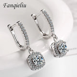 S925 Silver Drop Earrings Crystal Dangle Jewelry Gift FQL21228