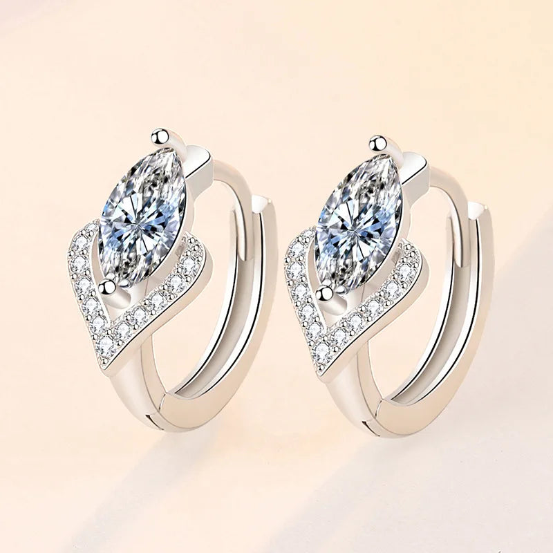 Heart Crystal Hoop Earrings 925 Sterling Silver Gift for Her