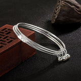 S925 Kanji Bell Charm Bracelet Set for Women - 3pcs Combination Bangles