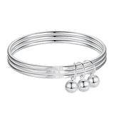 S925 Kanji Bell Charm Bracelet Set for Women - 3pcs Combination Bangles