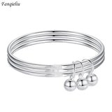 S925 Kanji Bell Charm Bracelet Set for Women - 3pcs Combination Bangles