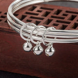 S925 Kanji Bell Charm Bracelet Set for Women - 3pcs Combination Bangles