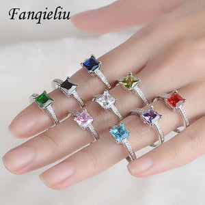 S925 Silver Square Zircon Ring For Women FQL20503