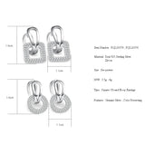 925 Silver Square Charms Hoop Earrings Zircon Wedding FQL20379