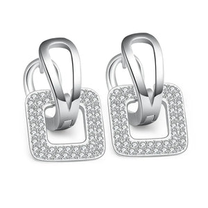 925 Silver Square Charms Hoop Earrings Zircon Wedding FQL20379