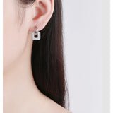 925 Silver Square Charms Hoop Earrings Zircon Wedding FQL20379