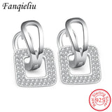 925 Silver Square Charms Hoop Earrings Zircon Wedding FQL20379