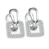 925 Silver Square Charms Hoop Earrings Zircon Wedding FQL20379