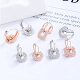 925 Silver Square Charms Hoop Earrings Zircon Wedding FQL20379