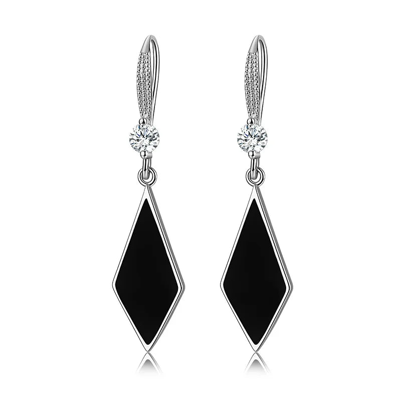 925 Silver Rhombus Zircon Drop Earrings For Women FQL21304
