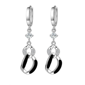 925 Silver CZ Crystal Circle Drop Earrings For Women