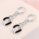 925 Silver CZ Crystal Circle Drop Earrings For Women