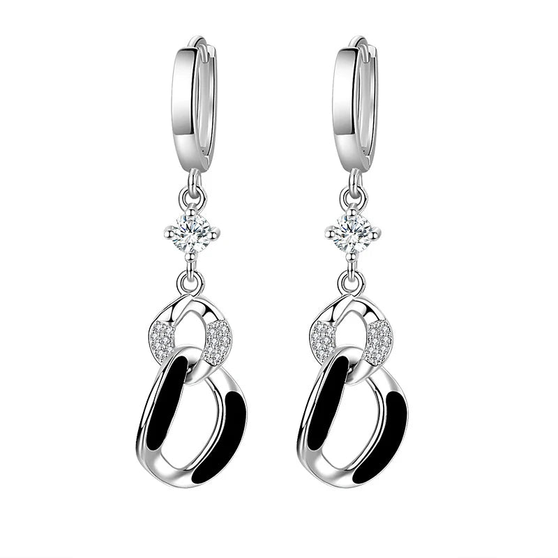 925 Silver CZ Crystal Circle Drop Earrings For Women