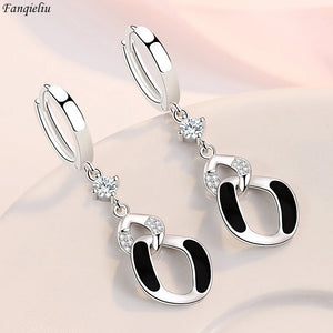 925 Silver CZ Crystal Circle Drop Earrings For Women