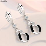 925 Silver CZ Crystal Circle Drop Earrings For Women