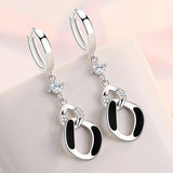 925 Silver CZ Crystal Circle Drop Earrings For Women