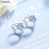 925 Silver Dog Paw Crystal Hoop Earrings For Women FQL20011